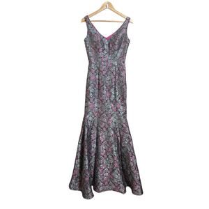 NWT JS Collections Women's Floral Jacquard Maxi Formal Prom Trumpet Dress Size 4